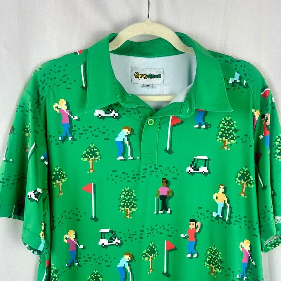 Tipsy Elves 8 Bit Birdie Performance Golf Polo Shirt Men Large Green Video Games - Picture 6 of 9